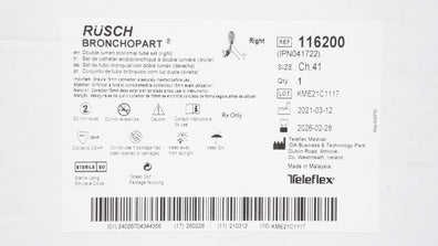 Teleflex 116200 Rusch Bronchopart Double Lumen Bronchial Tube Set 41Ch